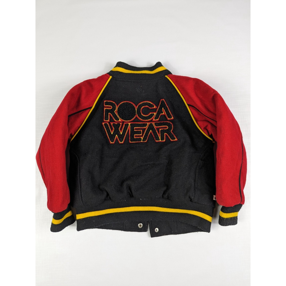 Youth Roca Wear Wool Leather Varsity Jacket Embroidered Black Red Kids Size 4